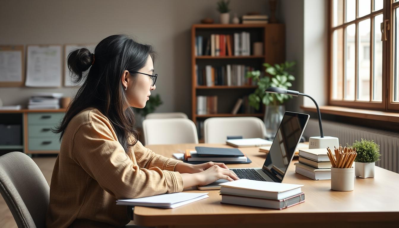 Student using a study guide to organize academic notes